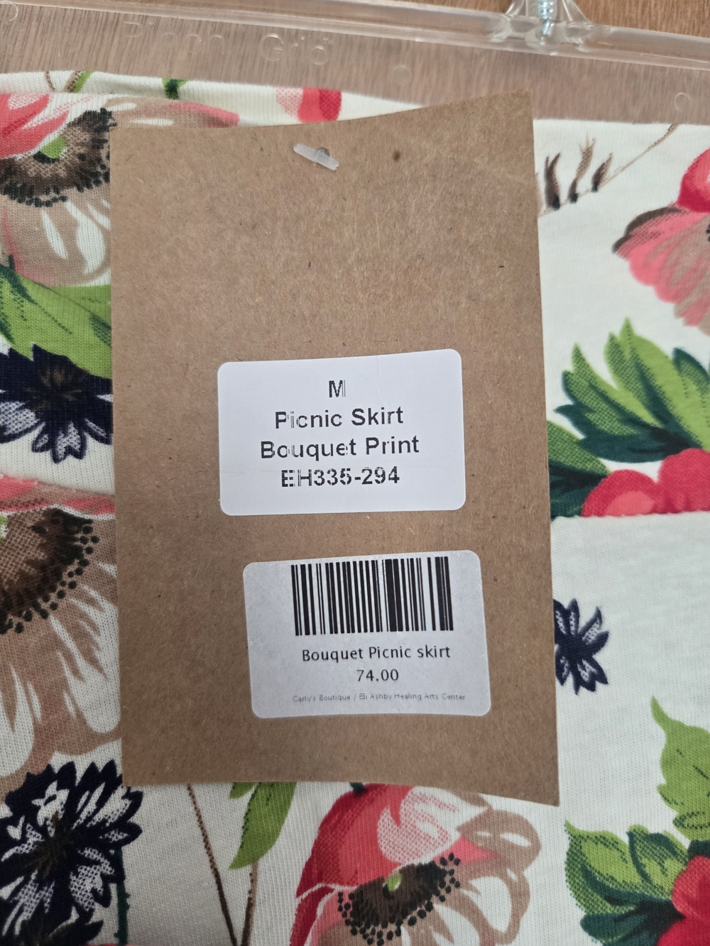 Effie's Heart Cream Midi Skirt with Red & Green Floral Print - Picture 2 of 5